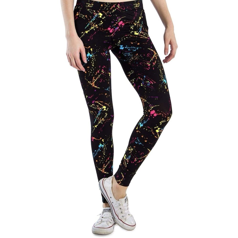 NWT Tipsy Elves Neon Splatter Leggings Womens XL 80s Retro Paint Splash